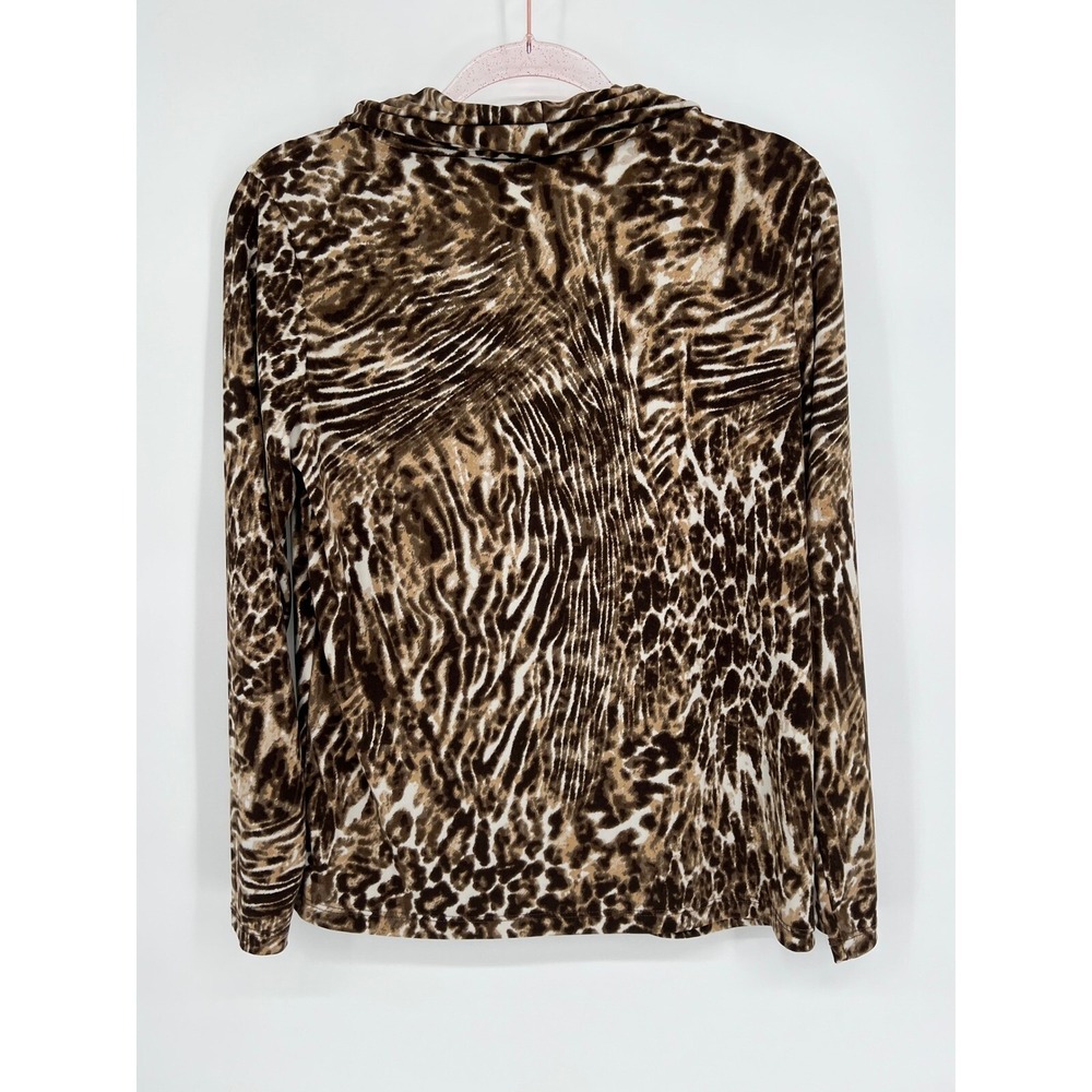 Chico's Animal Print Cowl Neck Long Sleeve Top Blouse Brown White Size 1 - Picture 4 of 10